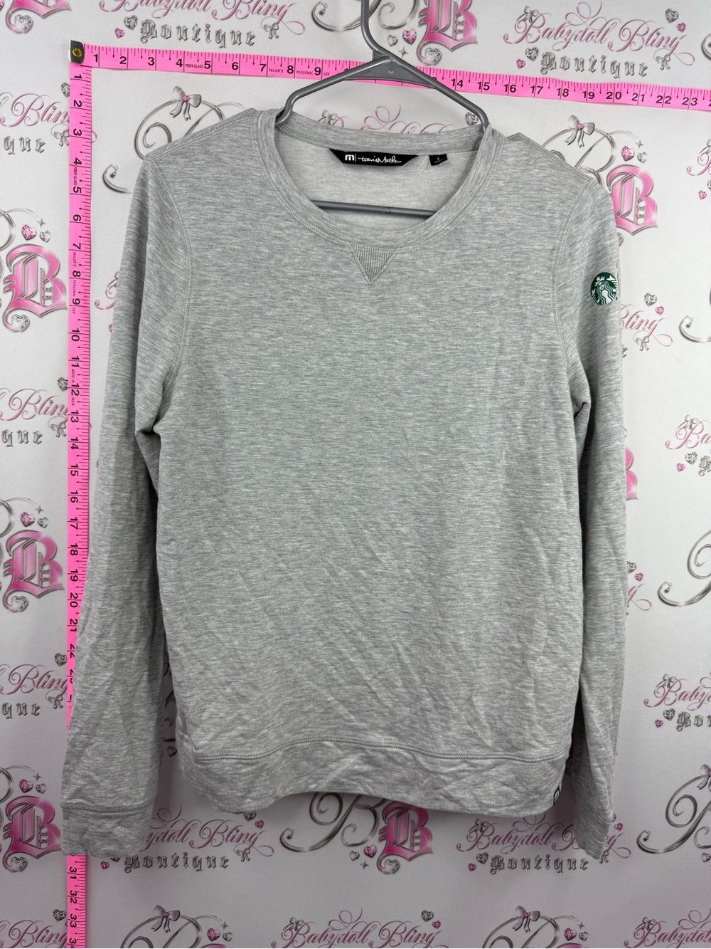 Travis Mathew Starbucks Light Gray Crewneck Sweater with Sleeve Patch